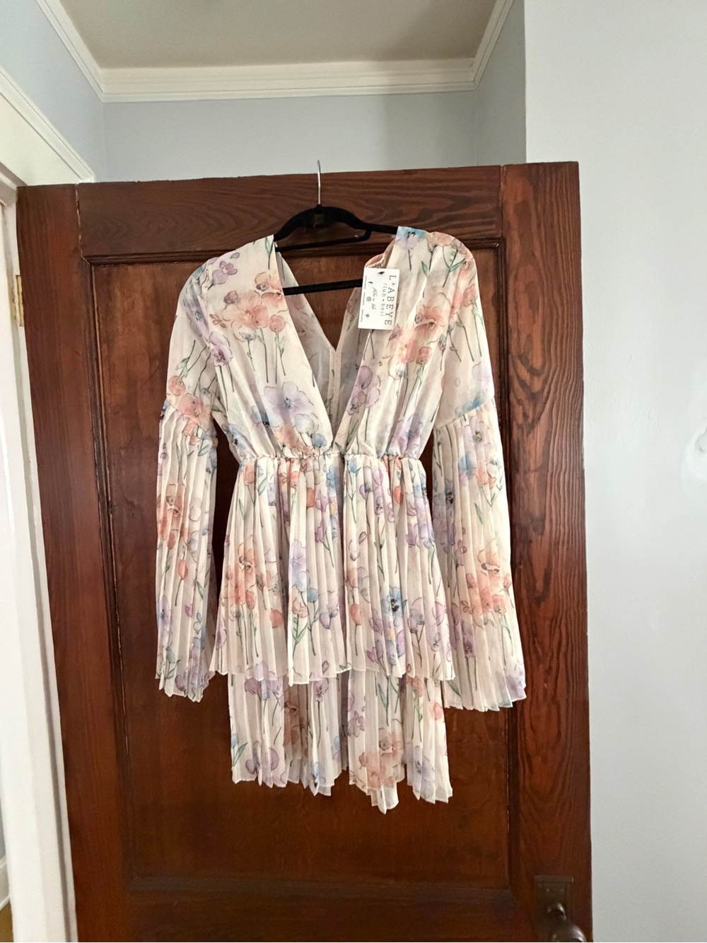 Lavish Alice Cream Floral Pleated V-Neck Mini Dress